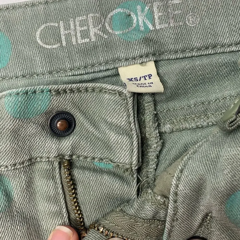 Cherokee XS jean green teal dots snap cuff shorts - Picture 3 of 4